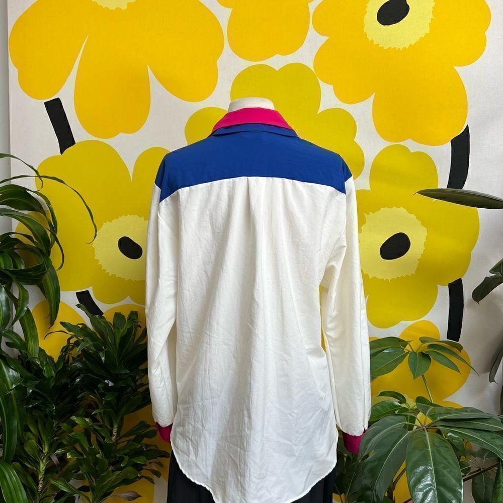 Rad Vintage 1990s Vivid Colorblock Double Collar Button Down Blouse - Picture 7 of 12